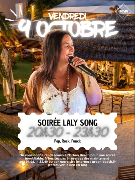 Soirée Laly Song vendredi 9 octobre à partir de 20h30 à Urban Beach !